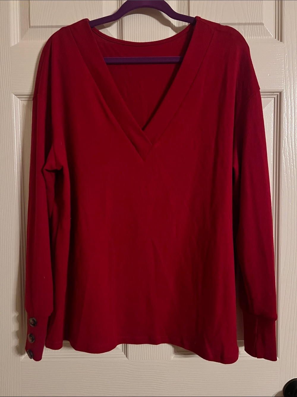 SHEIN Red V-Neck Long Sleeve Sweater
